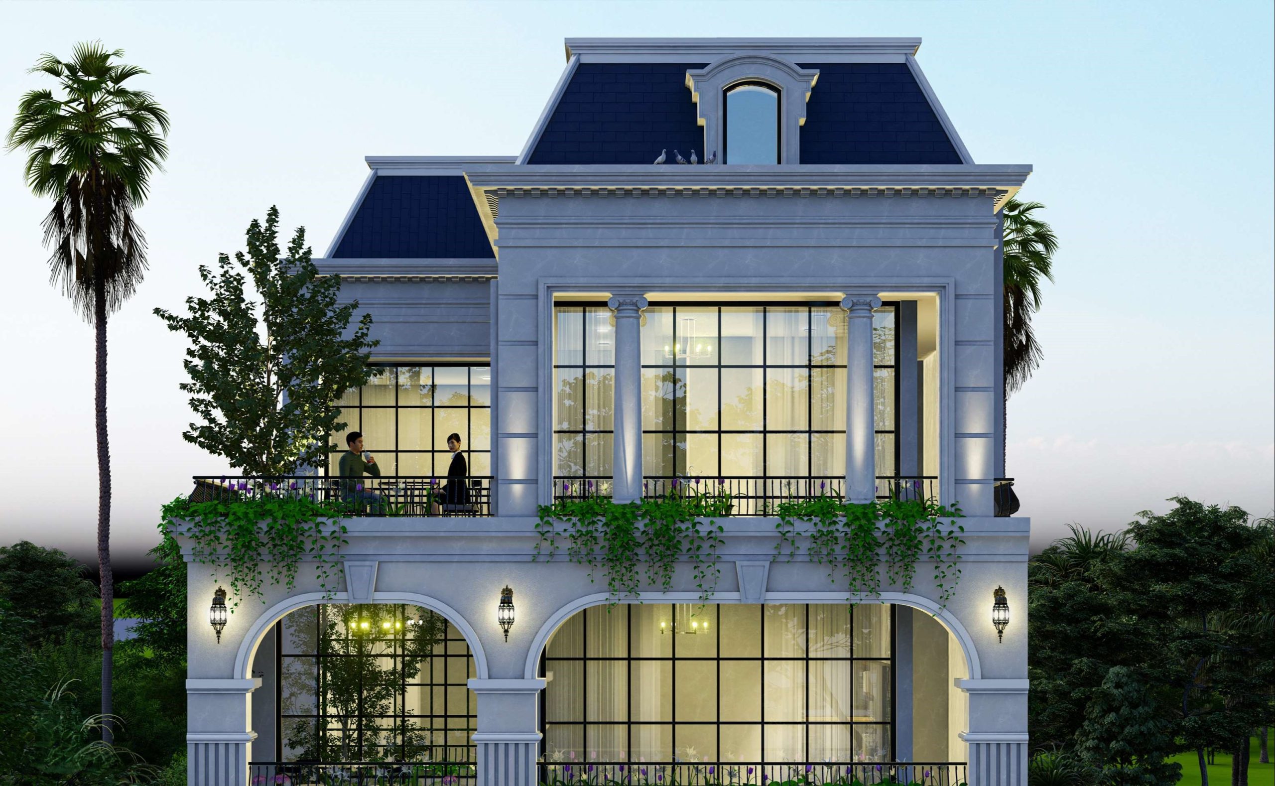 Thiết kế Biệt thự 3 tầng với kiến trúc mặt tiền cầu kỳ